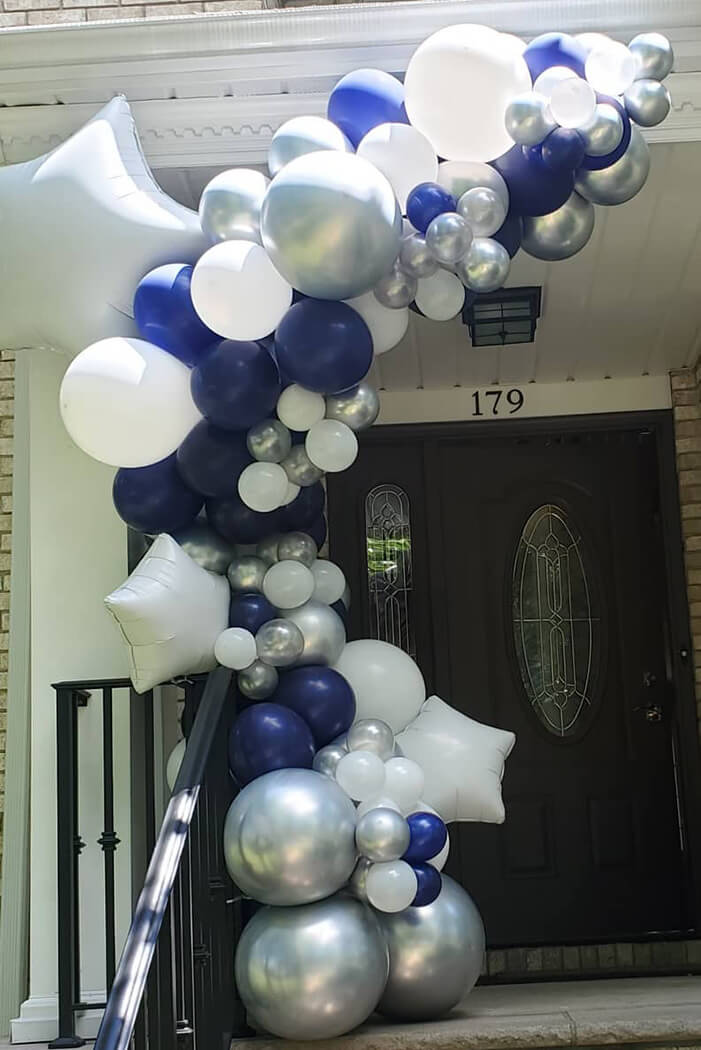 Blue White and Silver Balloon Garland
